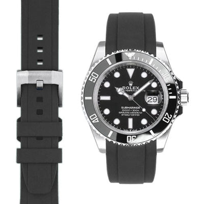 Bracelet caoutchouc Curved End pour Rolex Submariner 41mm avec boucle ardillon (version 2020)